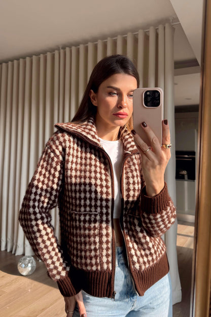 Mocha Check Knit Jacket