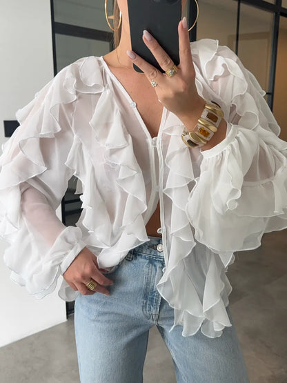 Whisper Ruffle Blouse in White