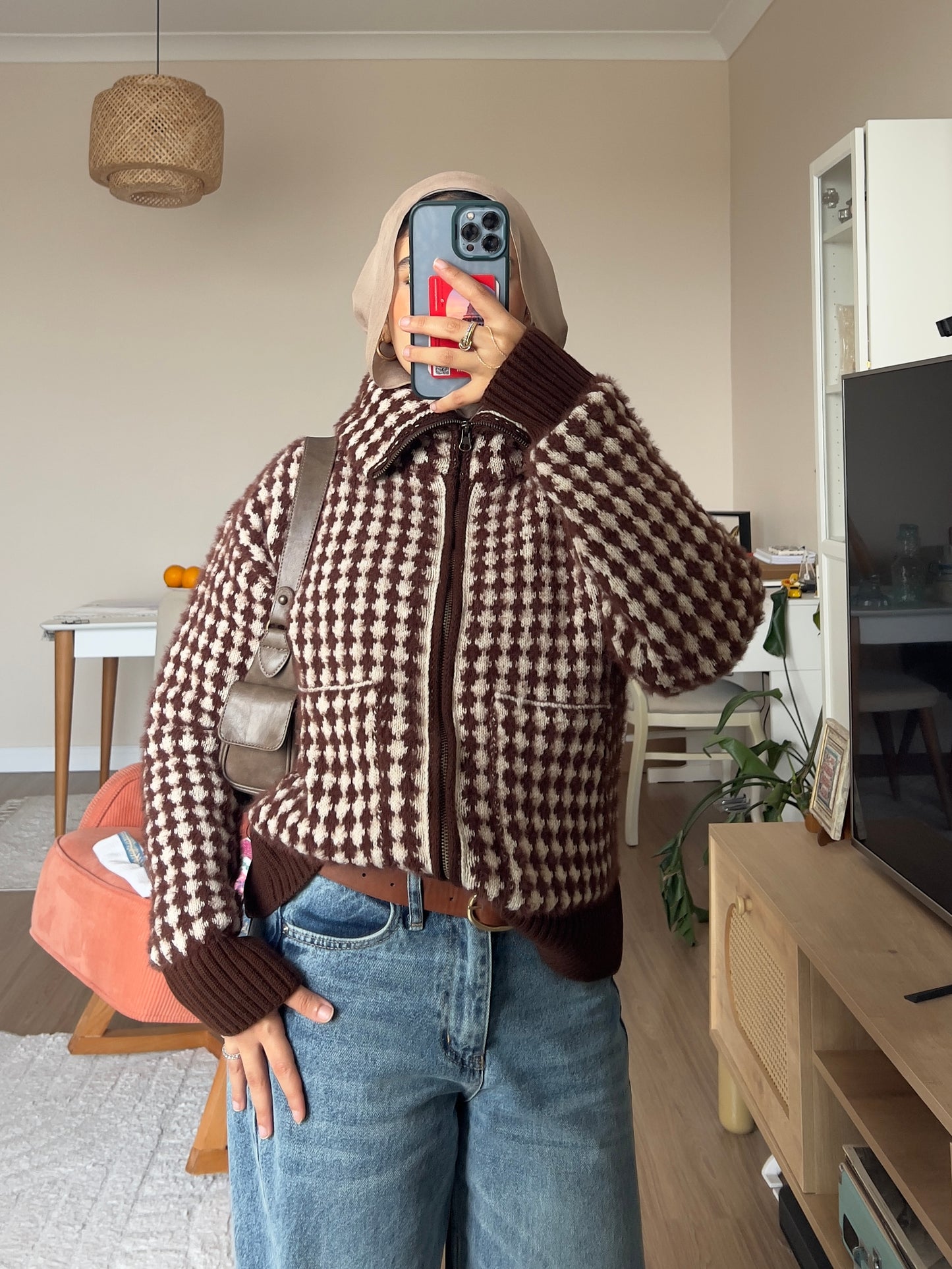 Mocha Check Knit Jacket