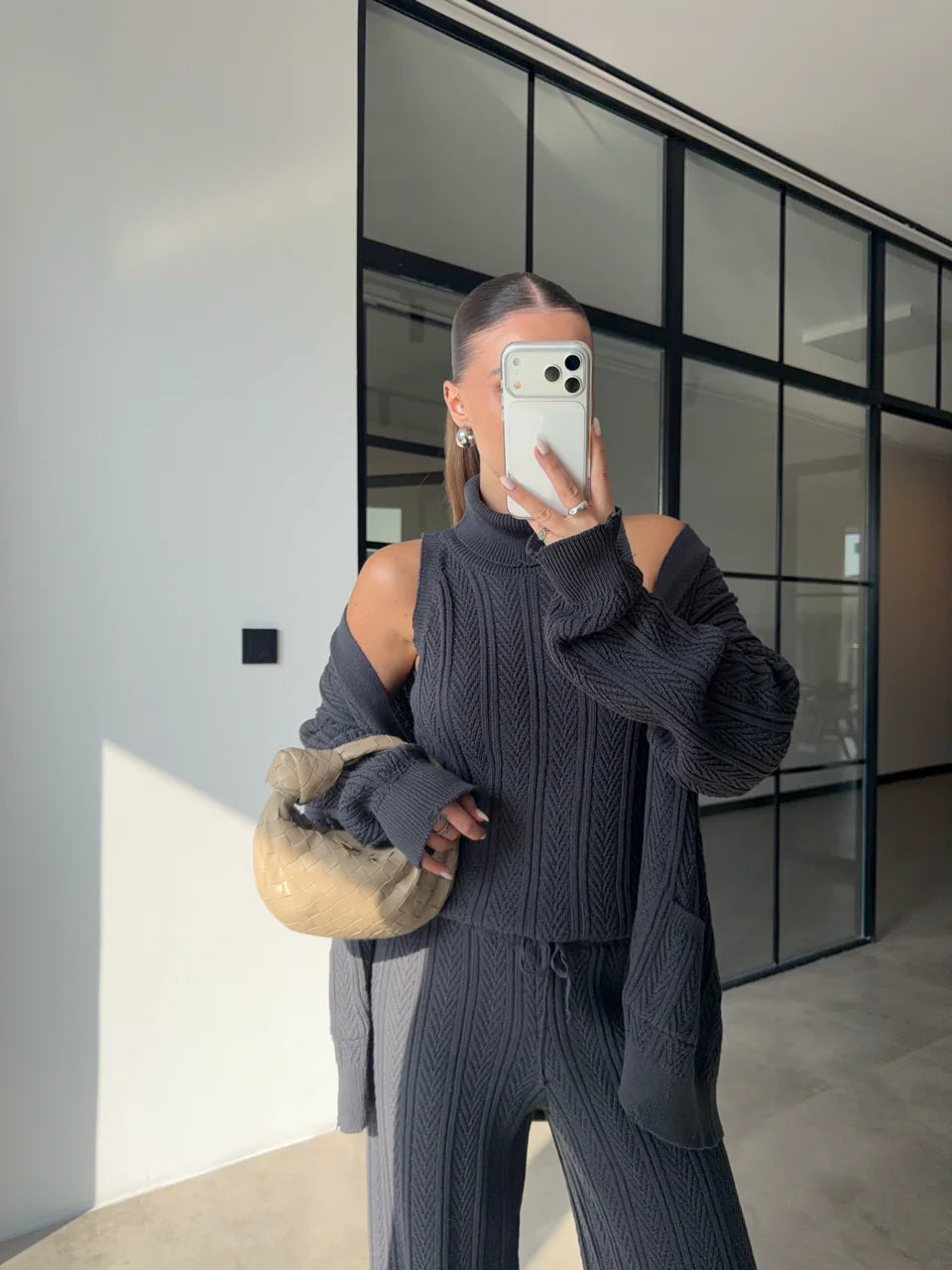 Grey Knit Three-Piece Set