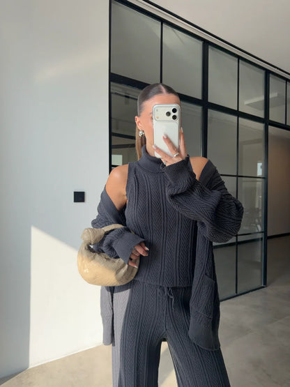 Grey Knit Three-Piece Set