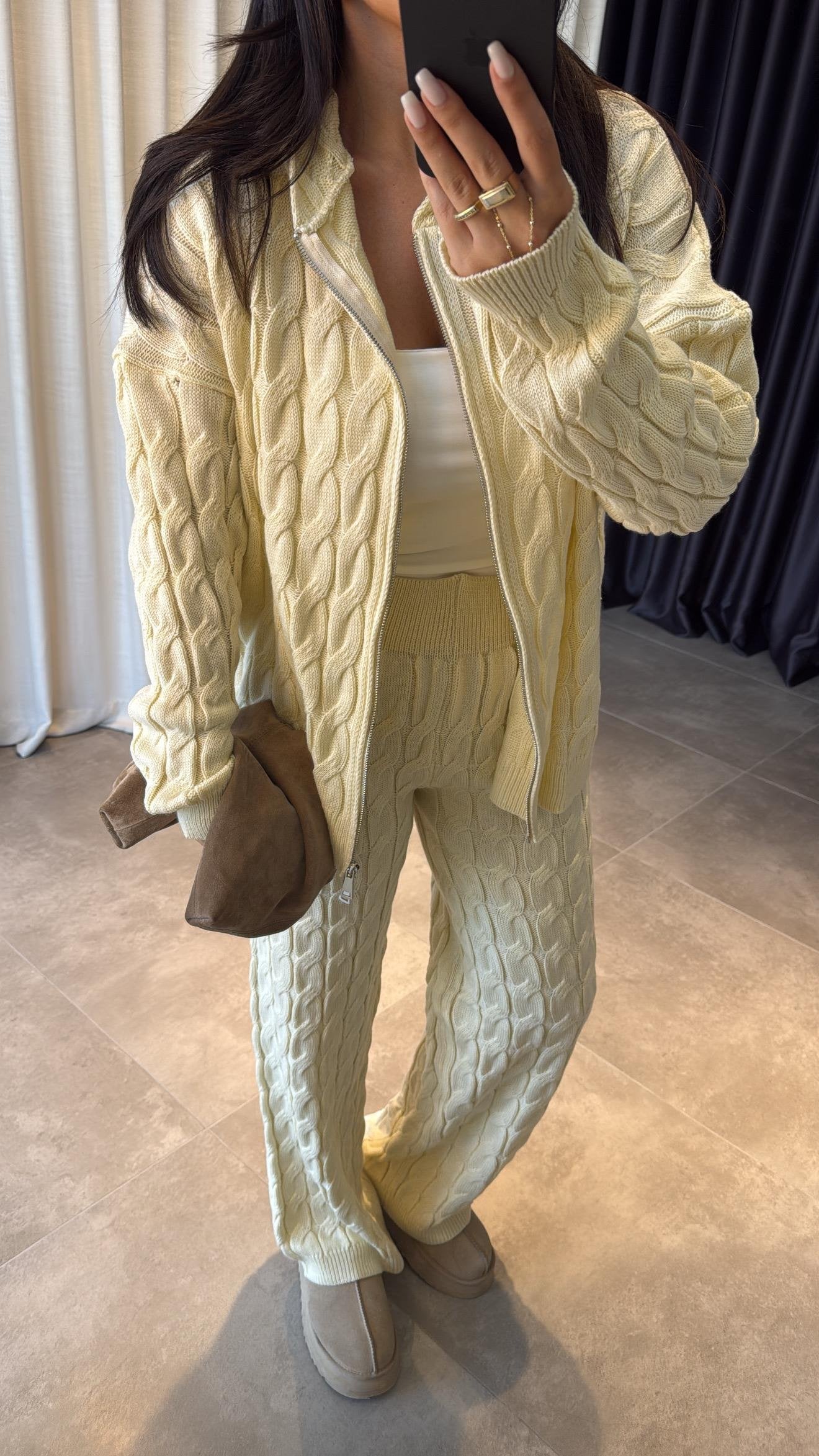 Cable Knit Set in Butter Yellow