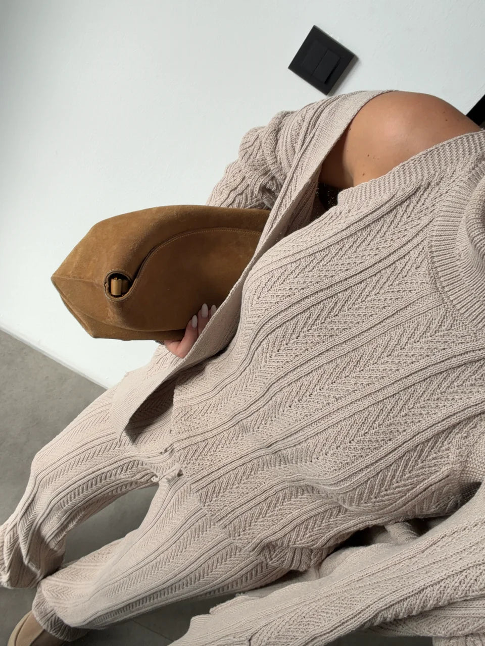 Beige Knit Three-Piece Set