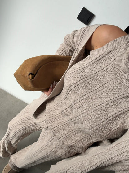 Beige Knit Three-Piece Set