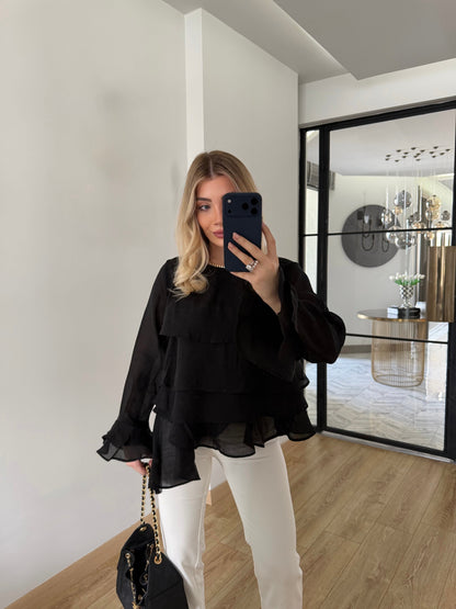 Serene Wave Blouse in Black