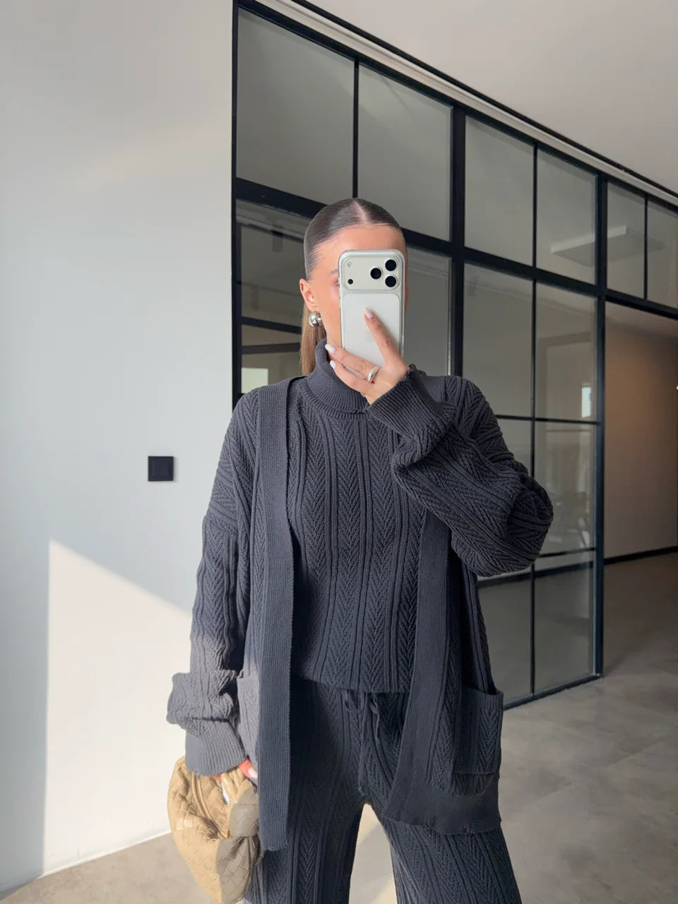 Grey Knit Three-Piece Set