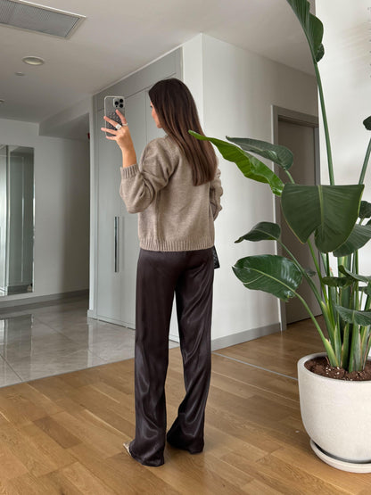 Satin pants in Dark brown