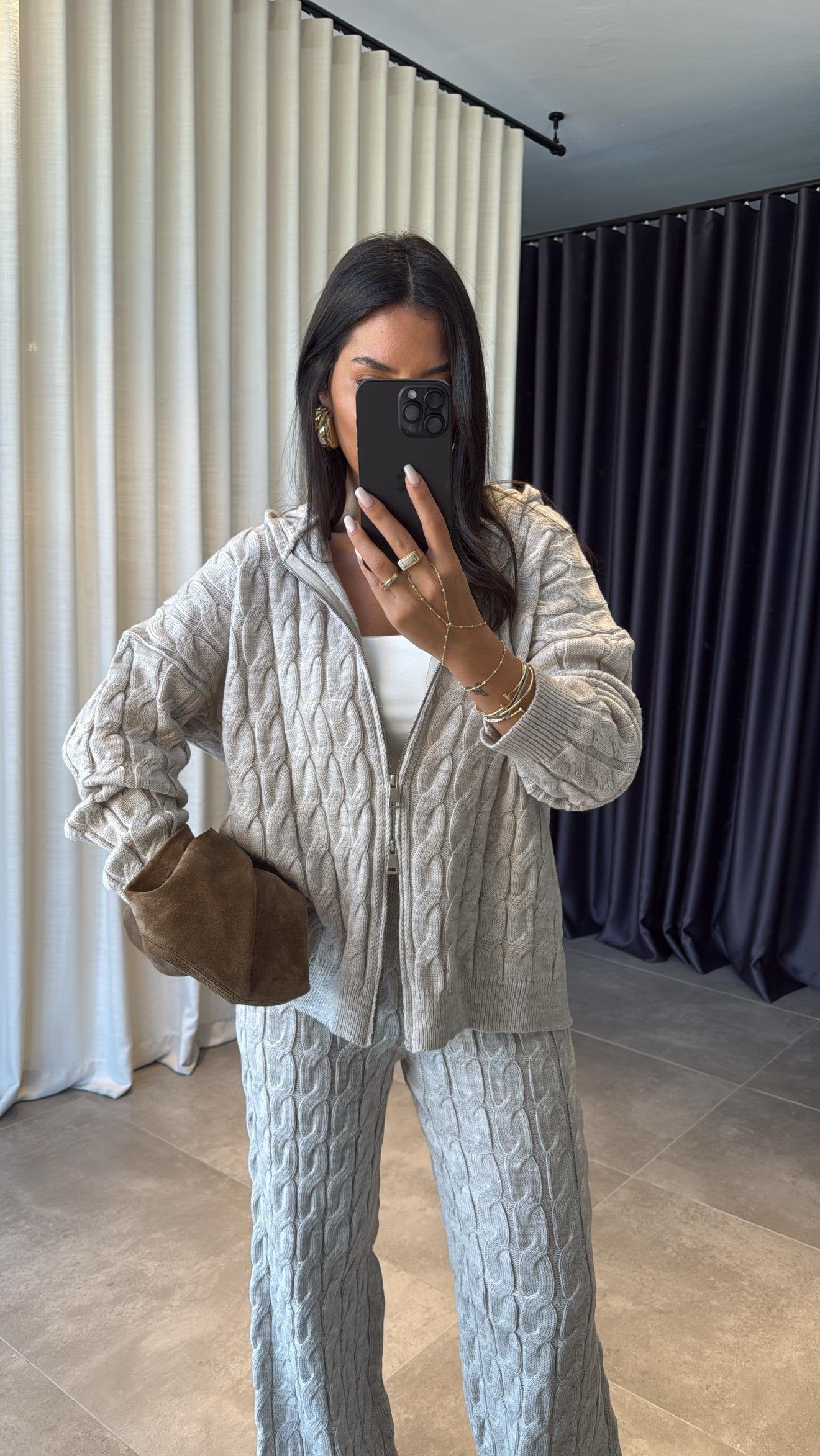 Cable Knit Set in Light sandy beige