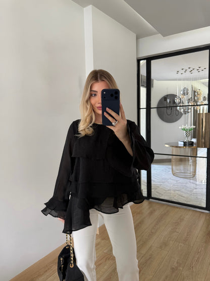 Serene Wave Blouse in Black