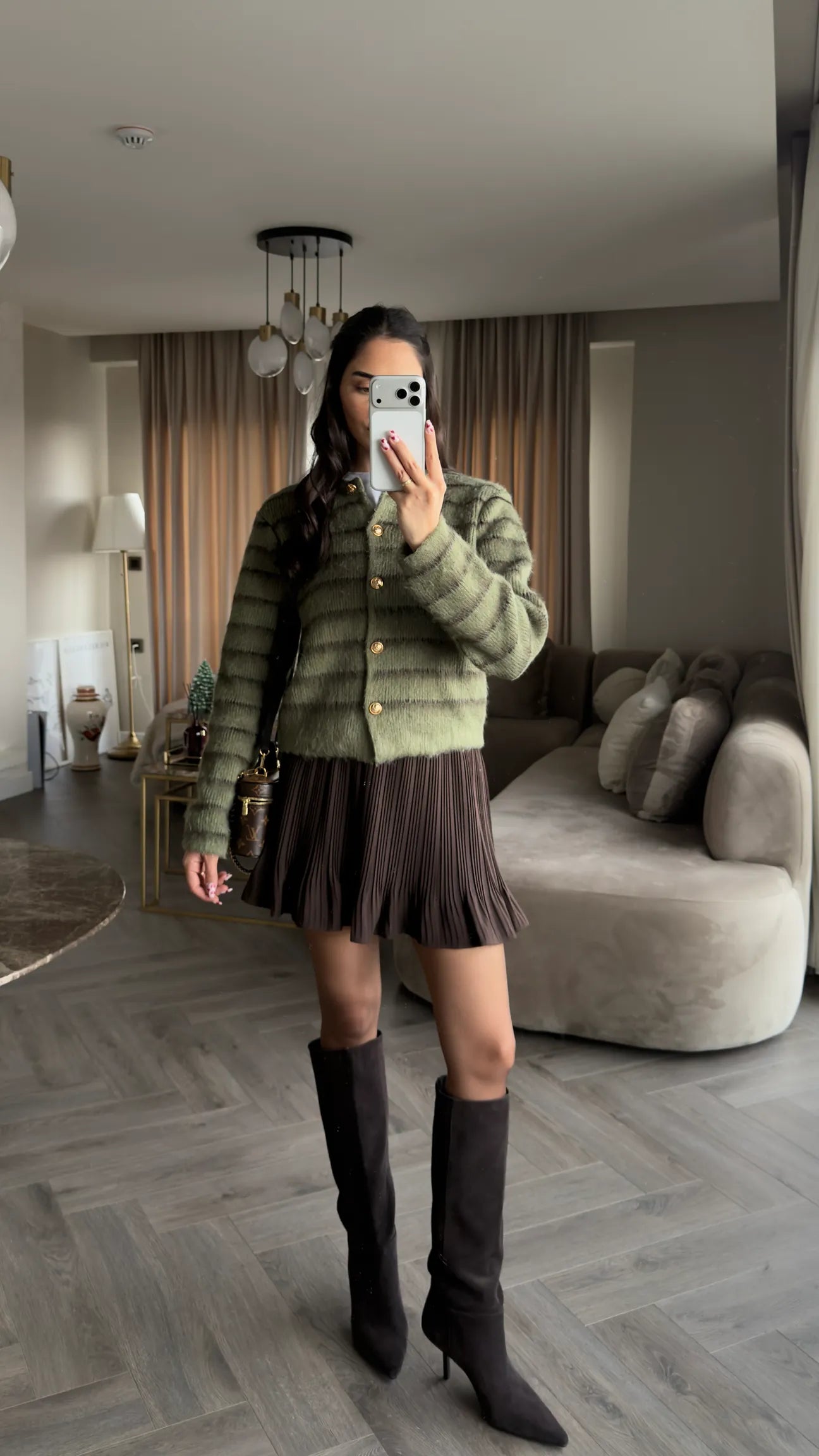 Olive Striped Knit Cardigan