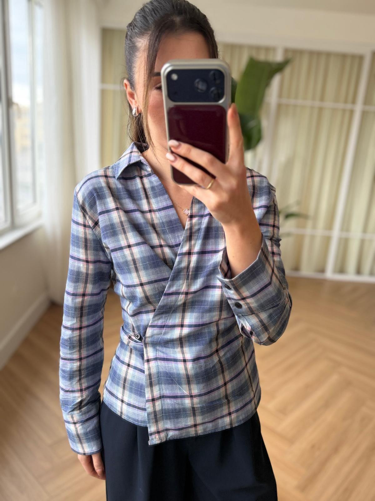 Contour Wrap Shirt Blue Plaid