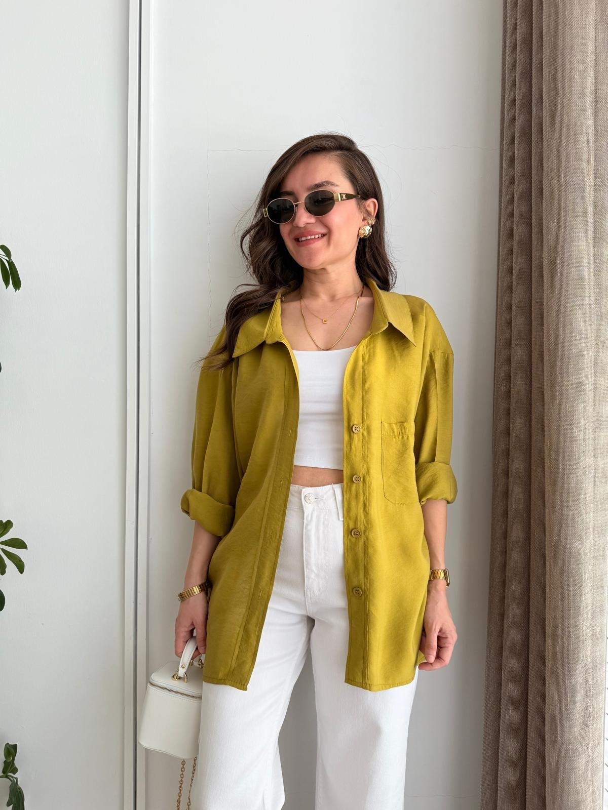 Flowy Modal Shirt – Olive Lime