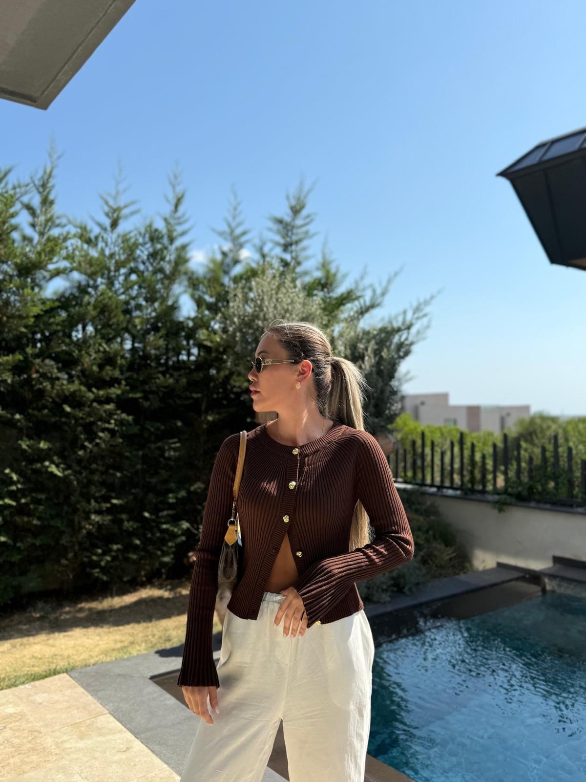 Chocolate Ribbed Button Cardigan