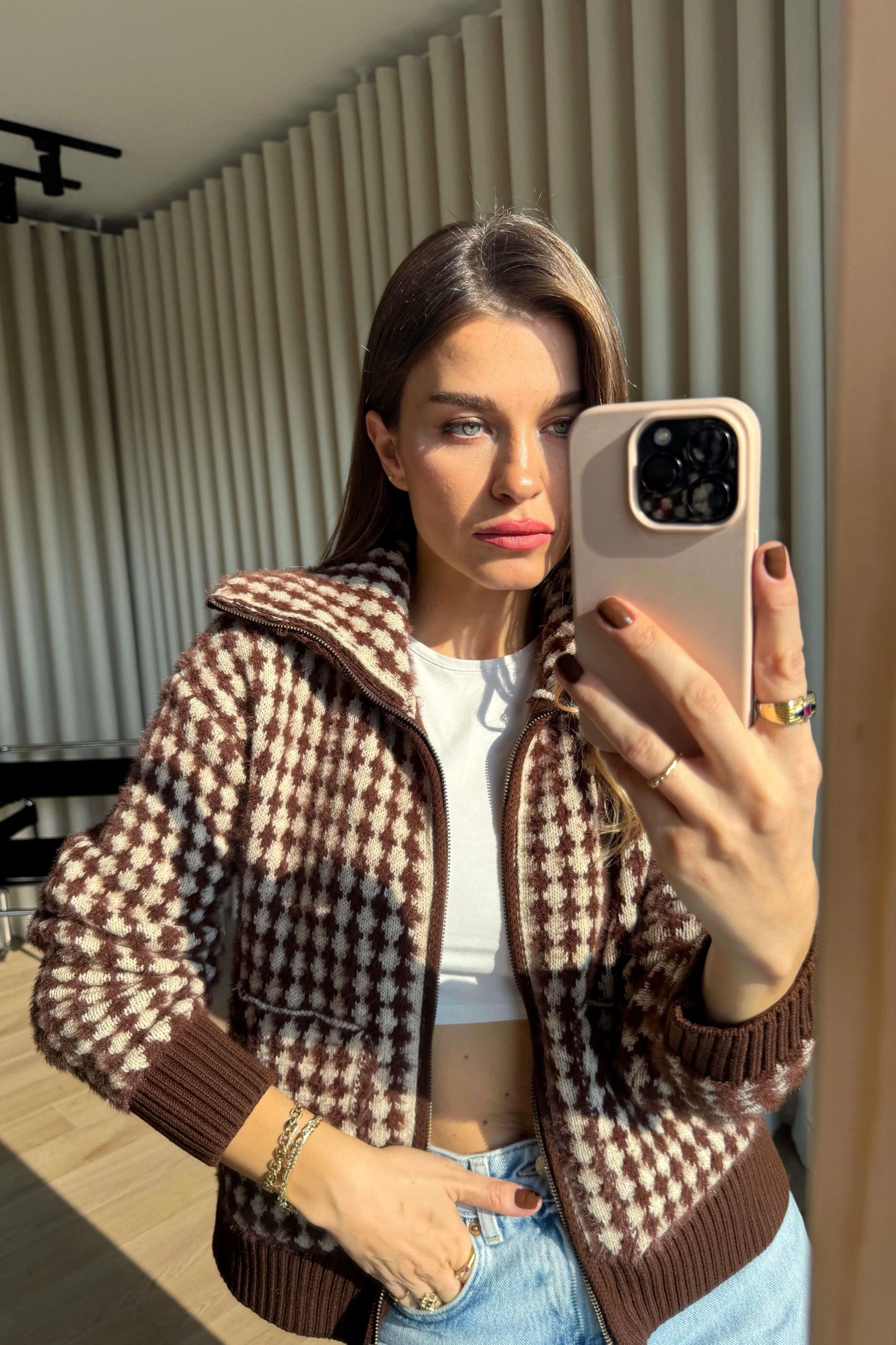 Mocha Check Knit Jacket