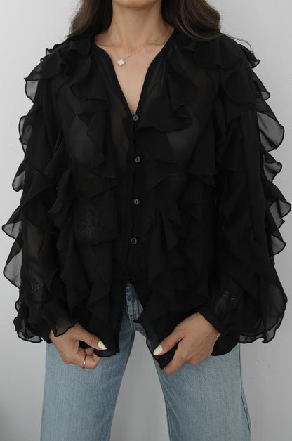 Whisper Ruffle Blouse in black