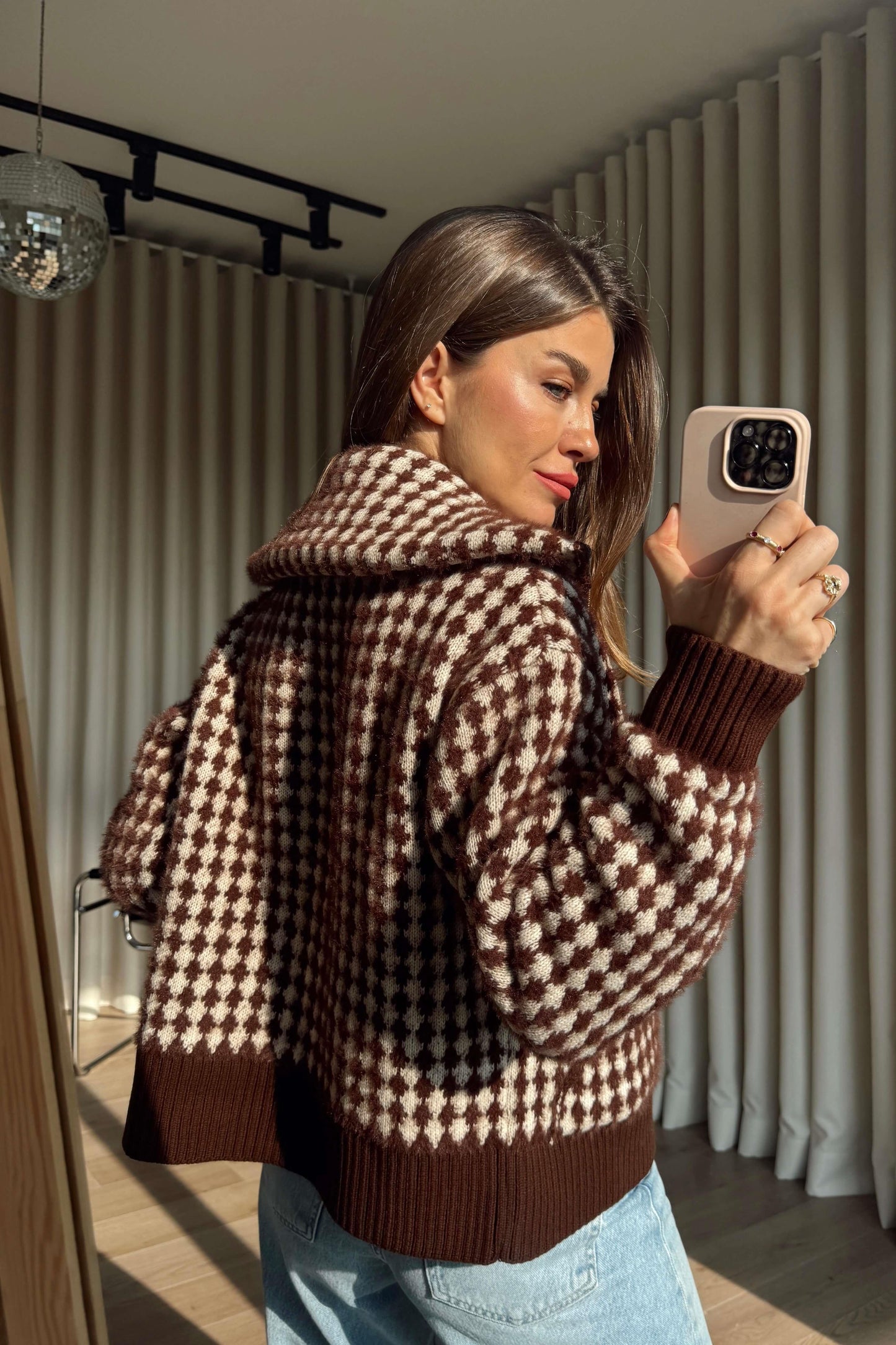 Mocha Check Knit Jacket