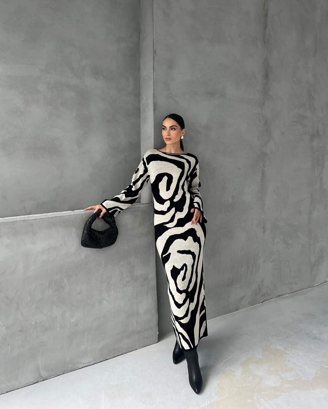 Monochrome Swirl Knit Dress