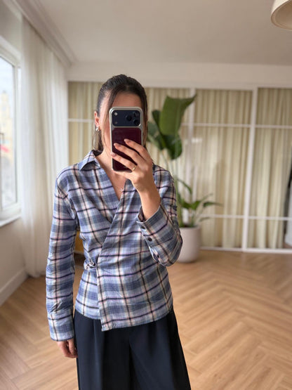 Contour Wrap Shirt Blue Plaid
