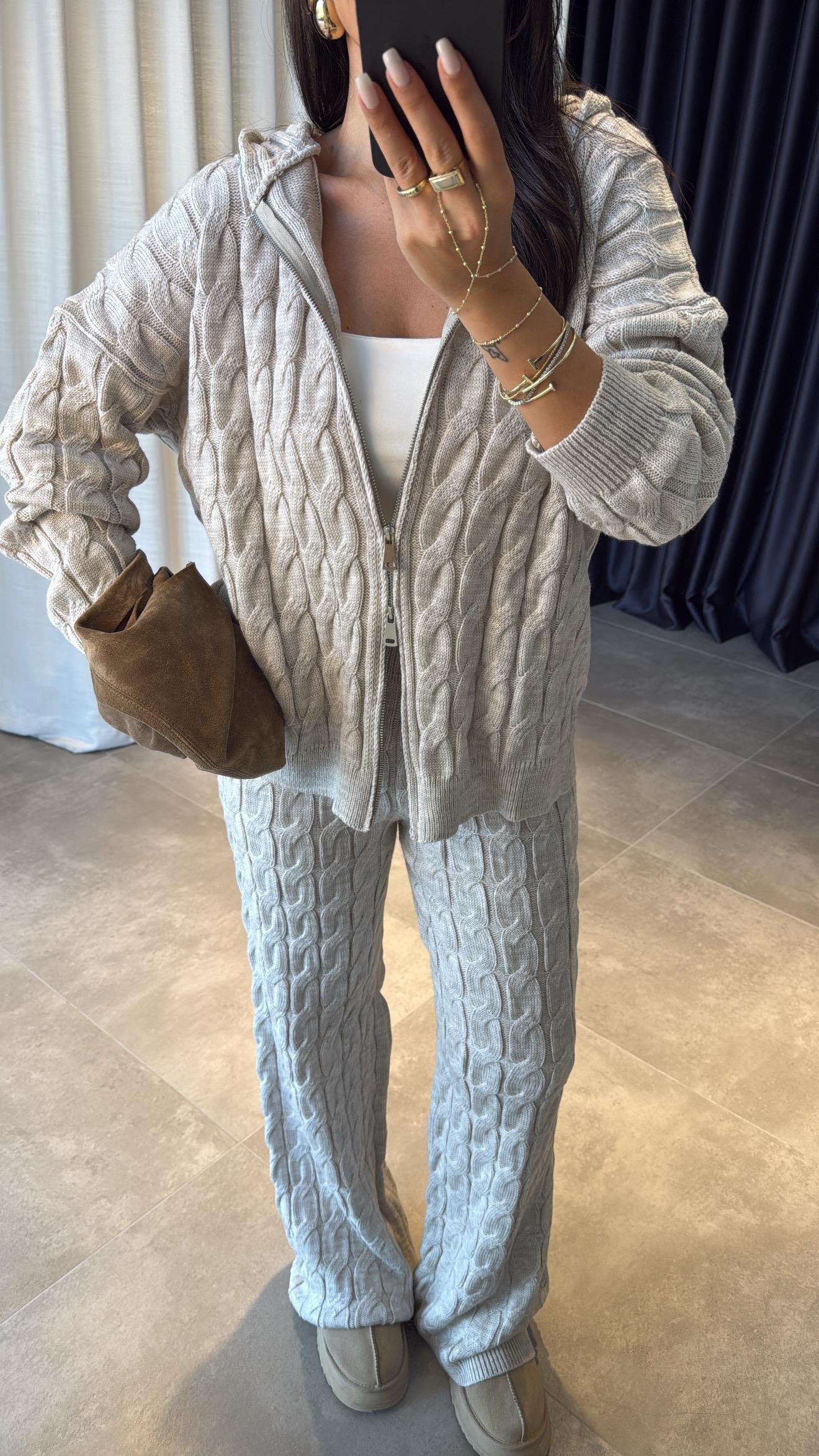 Cable Knit Set in Light sandy beige