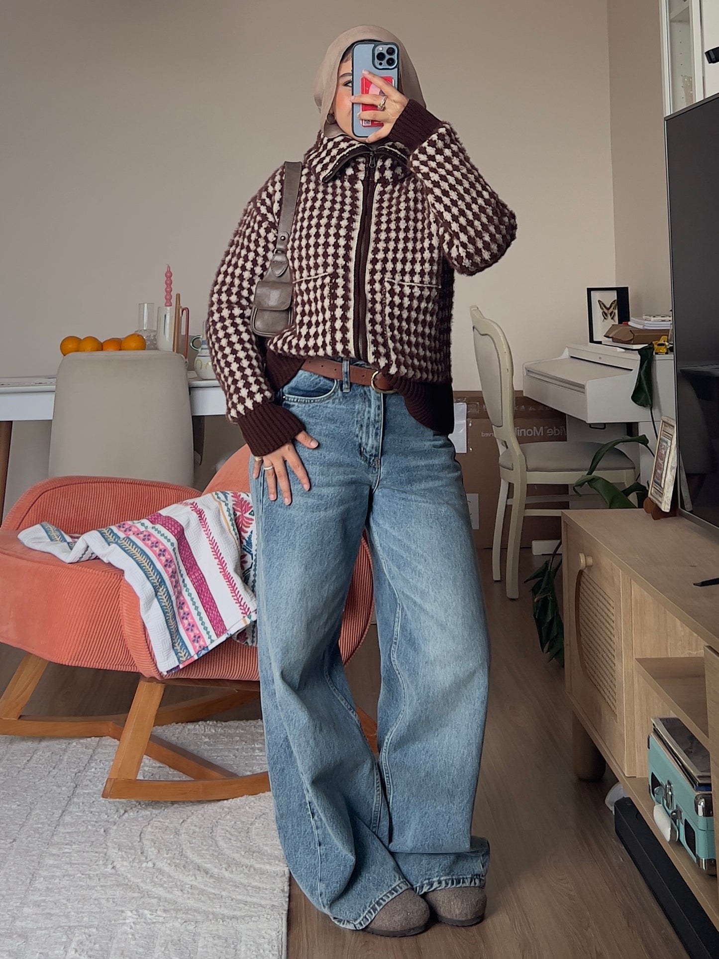 Mocha Check Knit Jacket