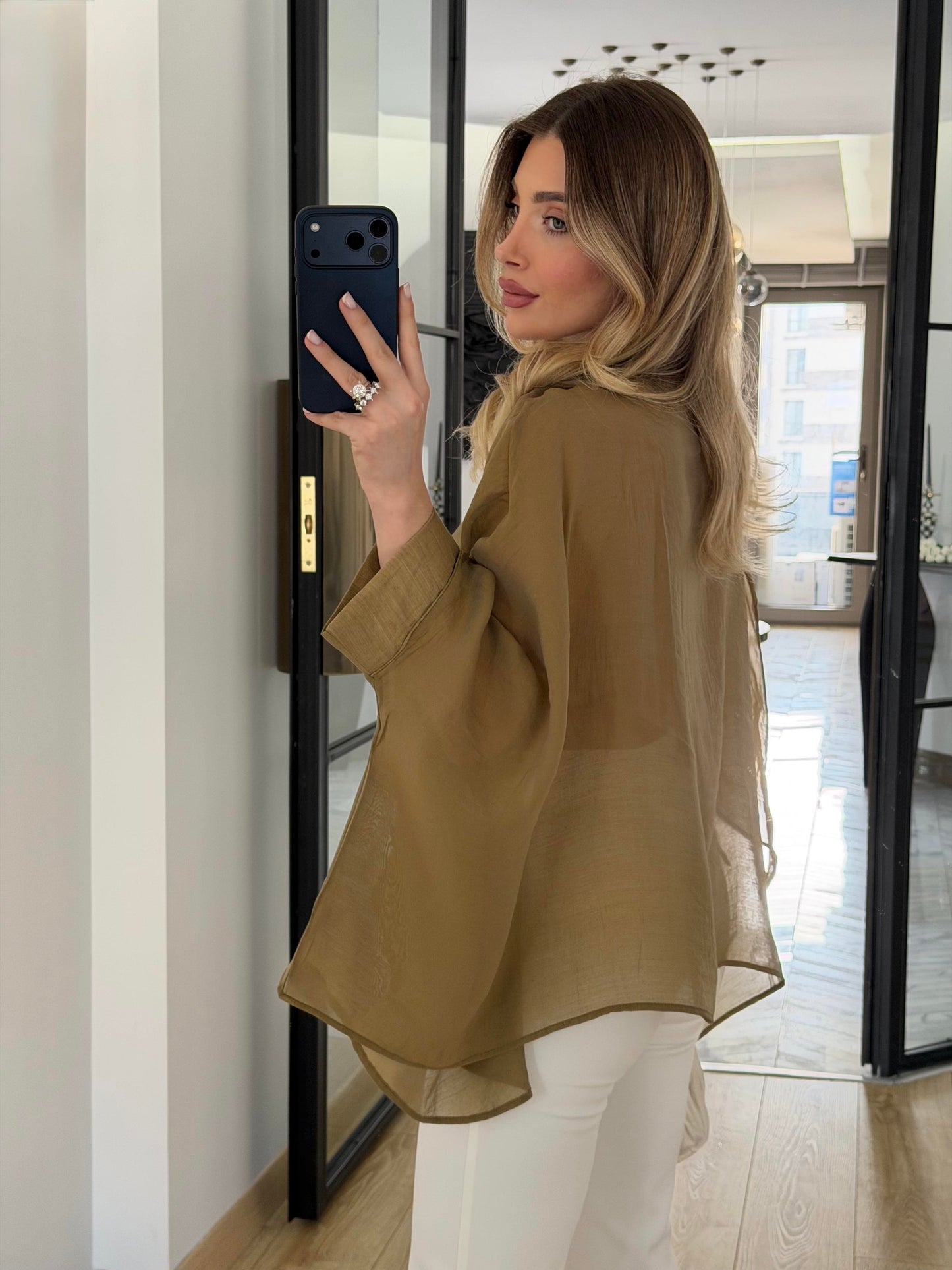 Flowy Layered Blouse in olive