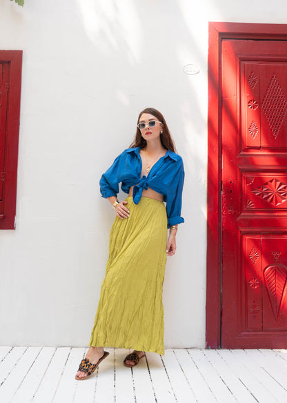 Flowy Crinkle Maxi Skirt Lime