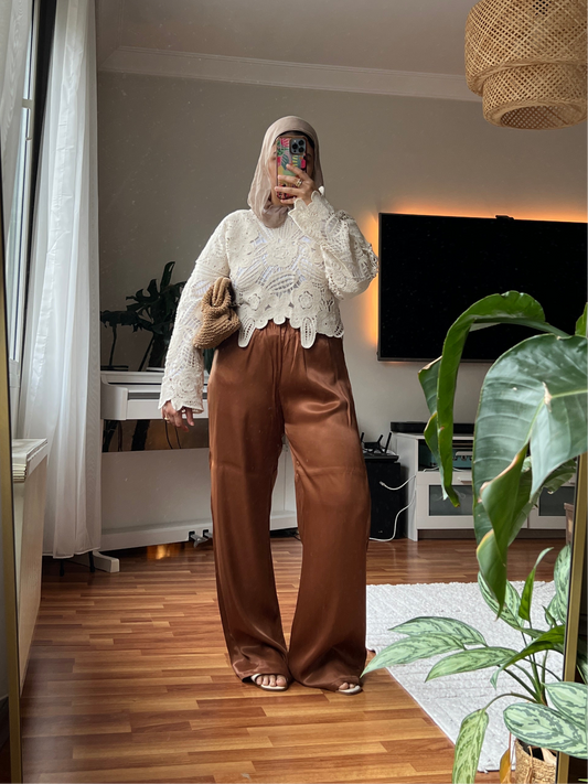 Satin pants in Dark brown