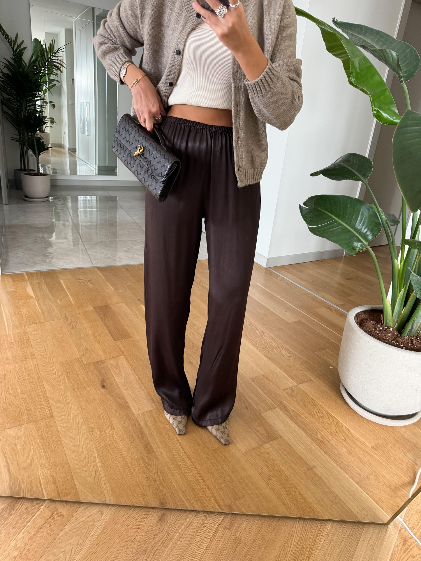 Satin pants in Dark brown