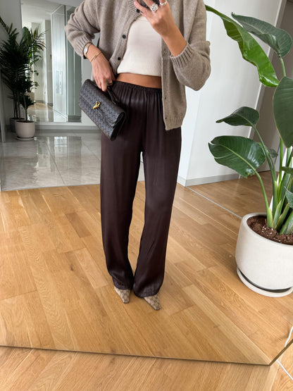 Satin pants in Dark brown