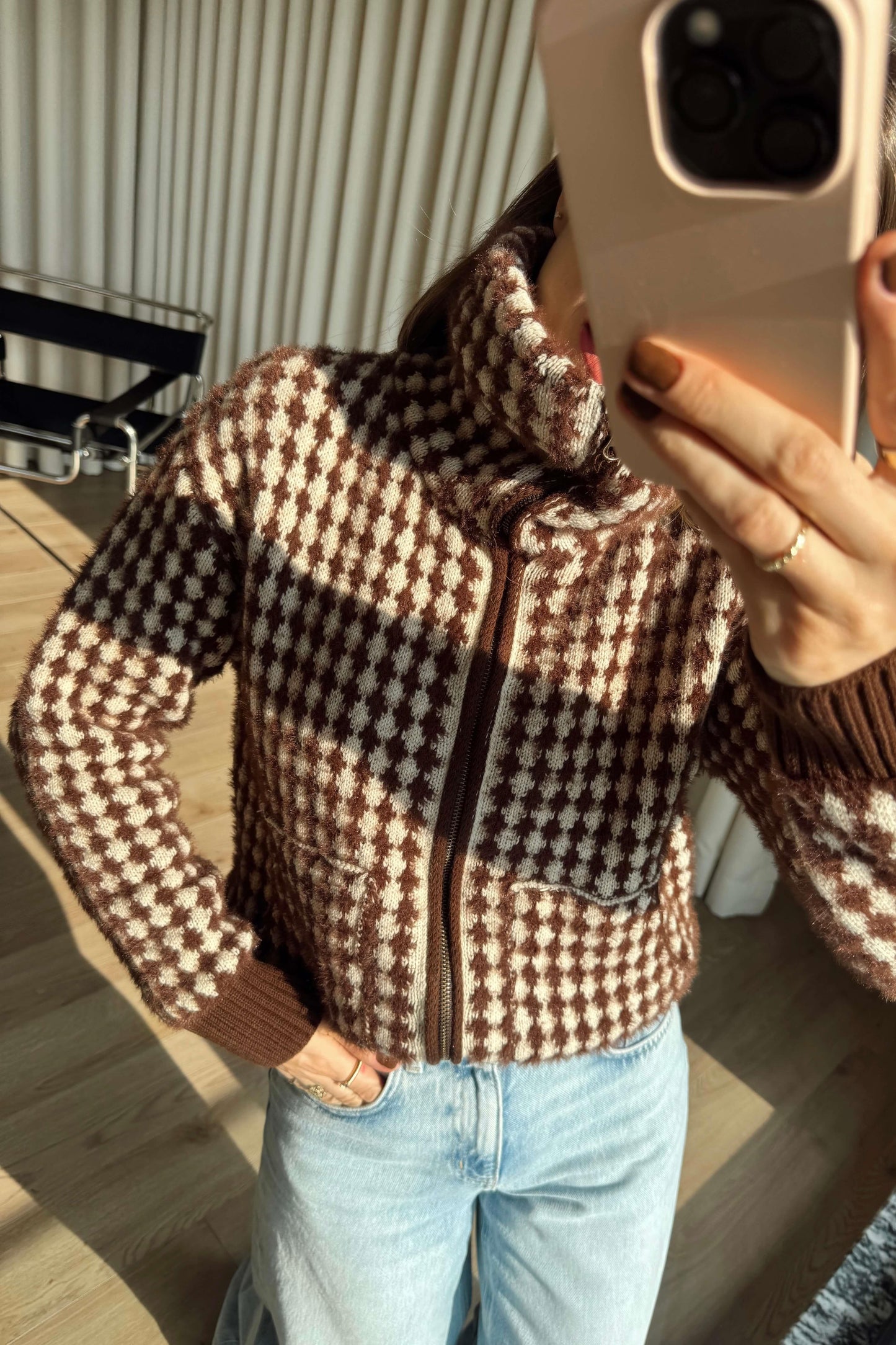 Mocha Check Knit Jacket