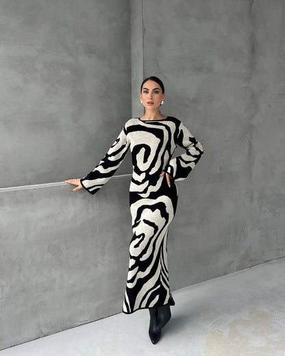 Monochrome Swirl Knit Dress