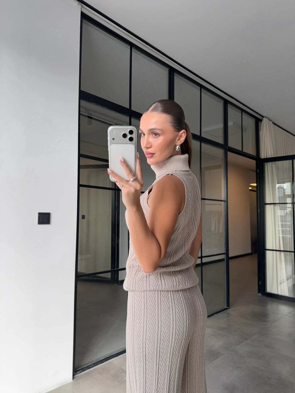 Beige Knit Three-Piece Set