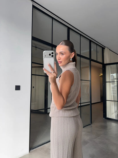 Beige Knit Three-Piece Set