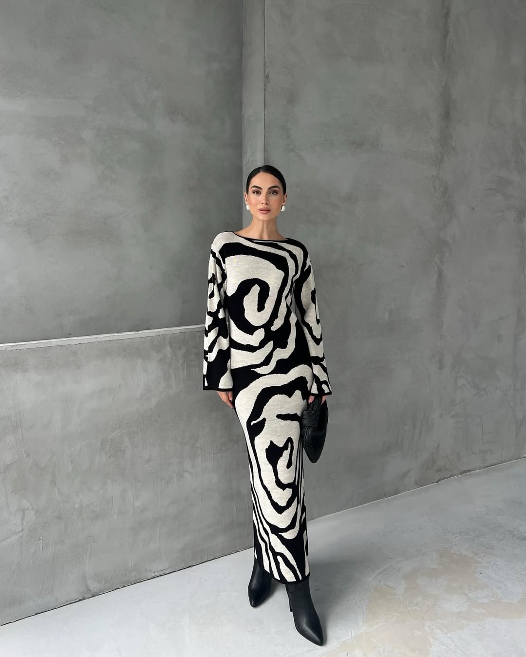 Monochrome Swirl Knit Dress