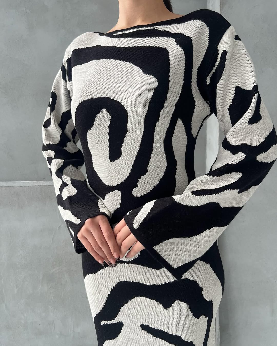 Monochrome Swirl Knit Dress