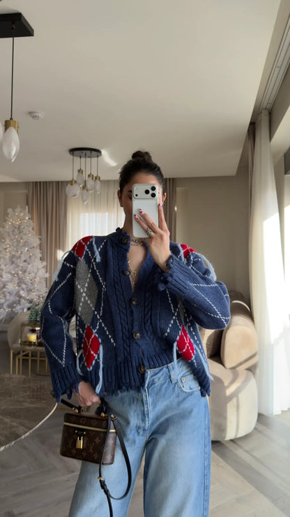 Argyle Knit Cardigan