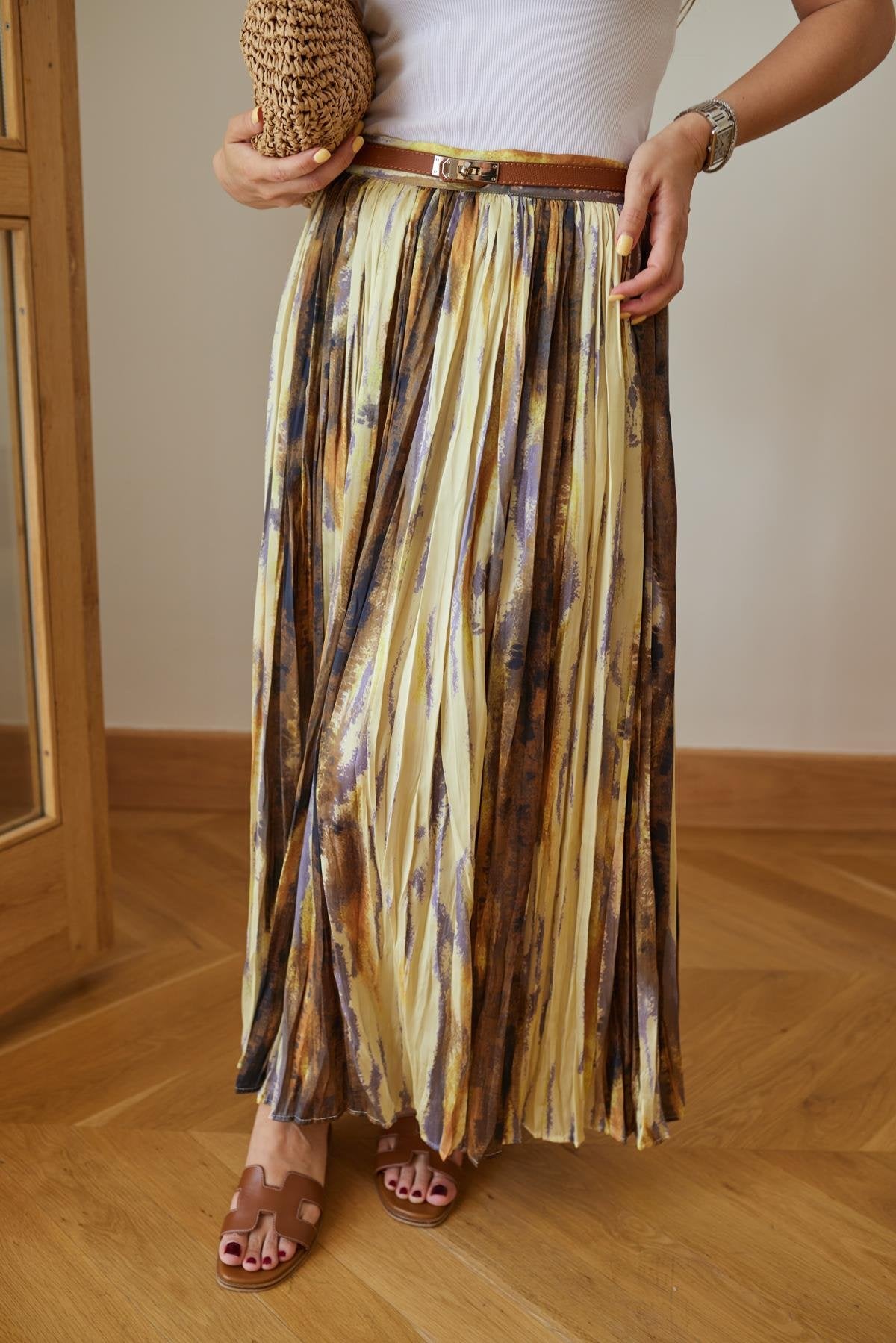 Golden Sunset Pleated Skirt