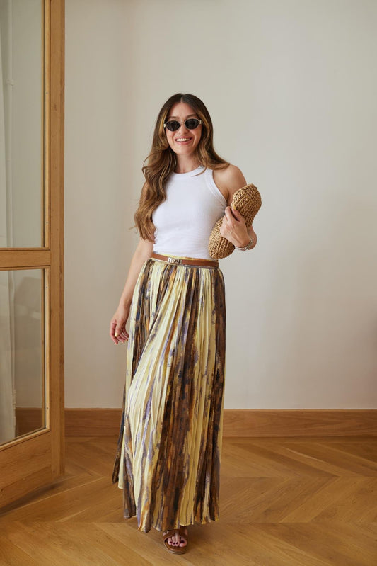 Golden Sunset Pleated Skirt
