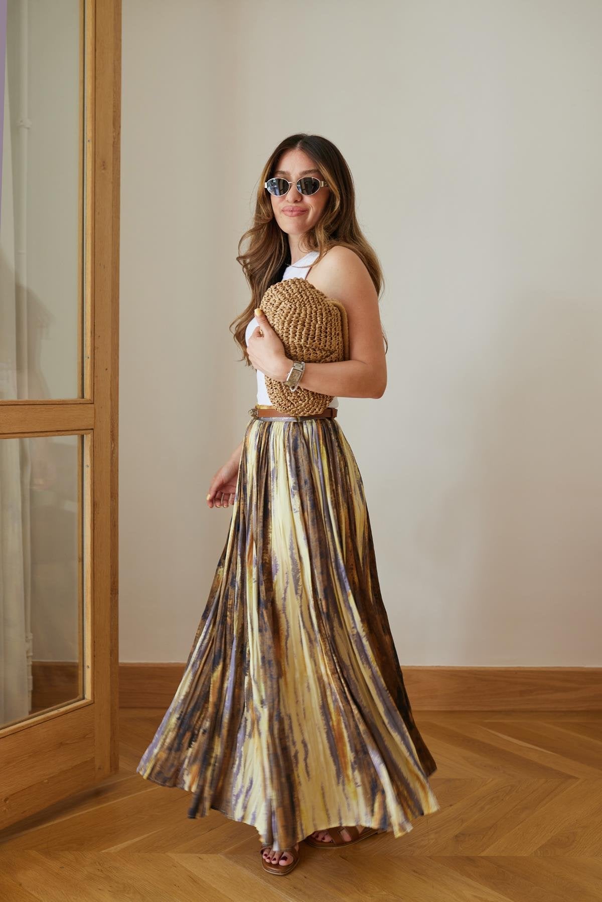 Golden Sunset Pleated Skirt