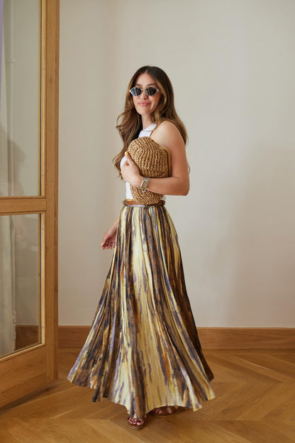Golden Sunset Pleated Skirt