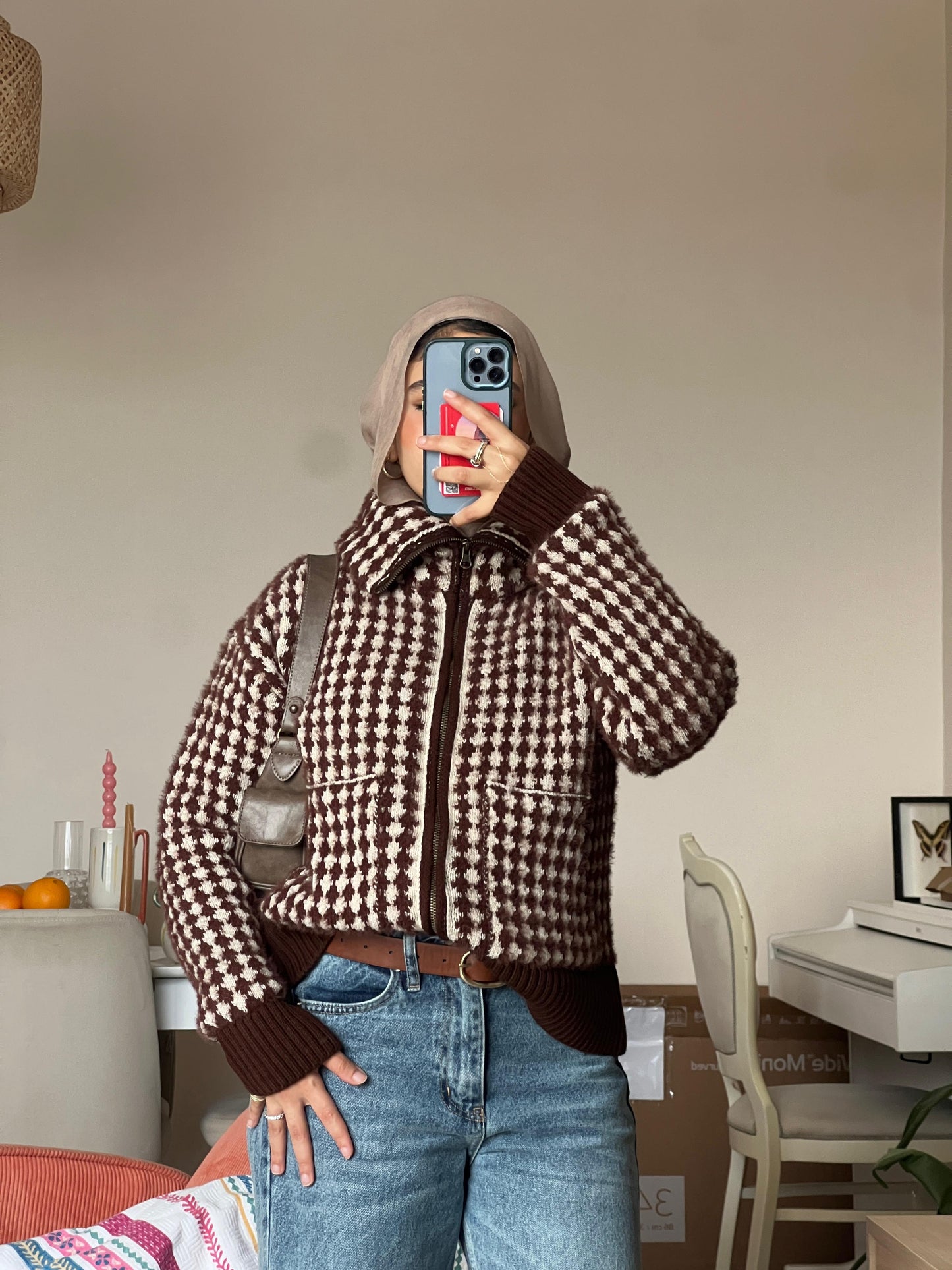 Mocha Check Knit Jacket