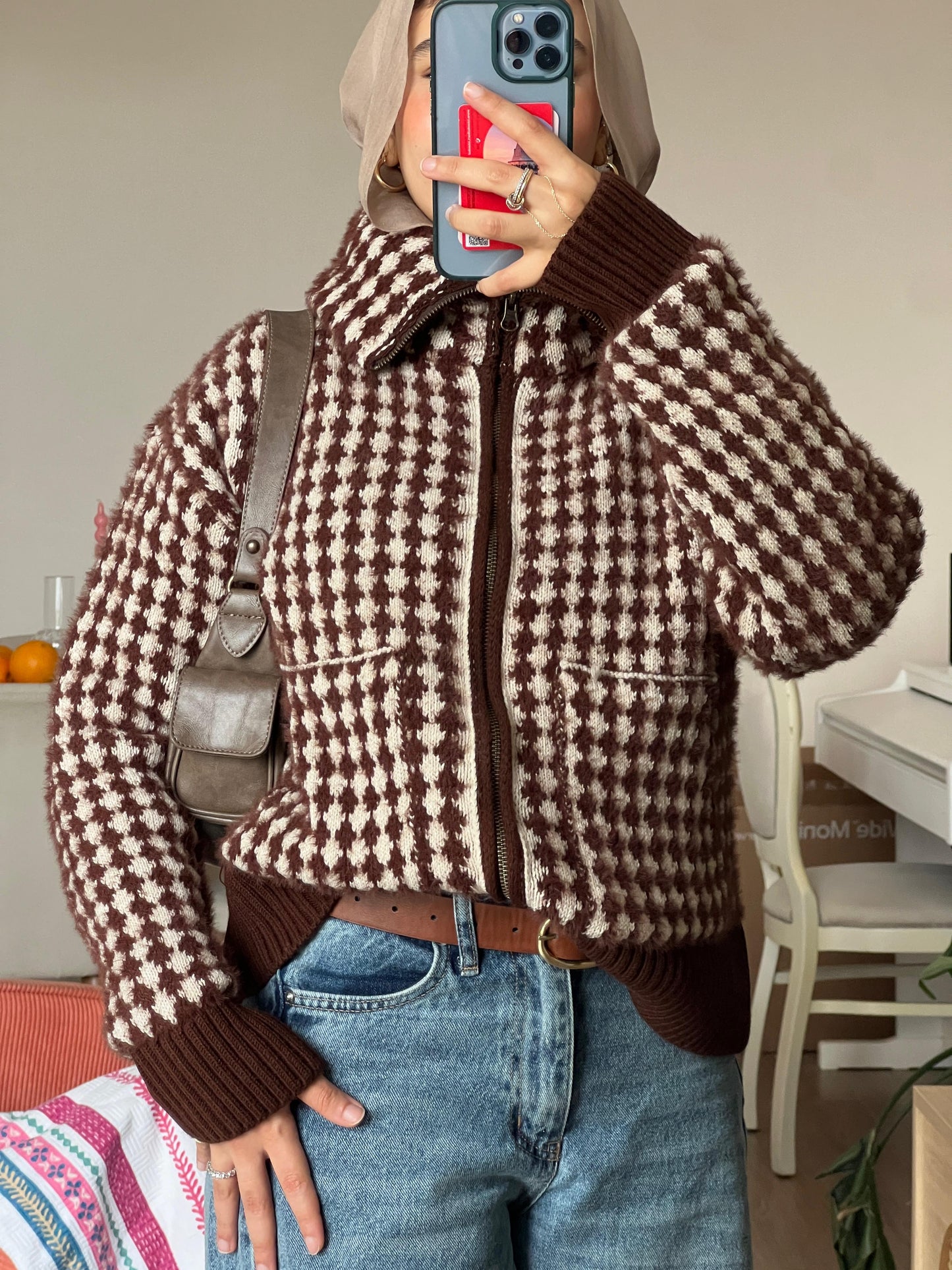 Mocha Check Knit Jacket