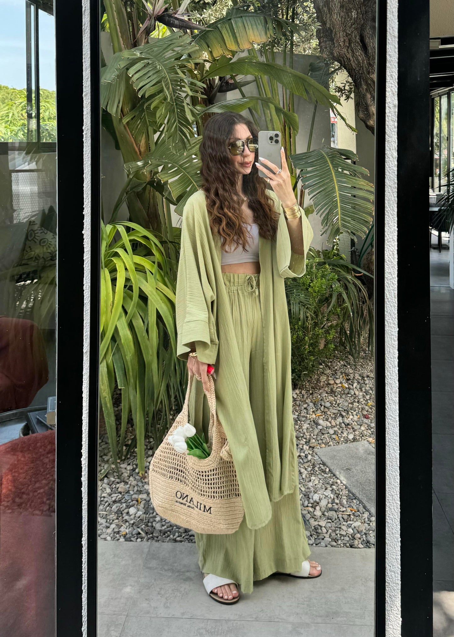 Kimono set in creamy olive