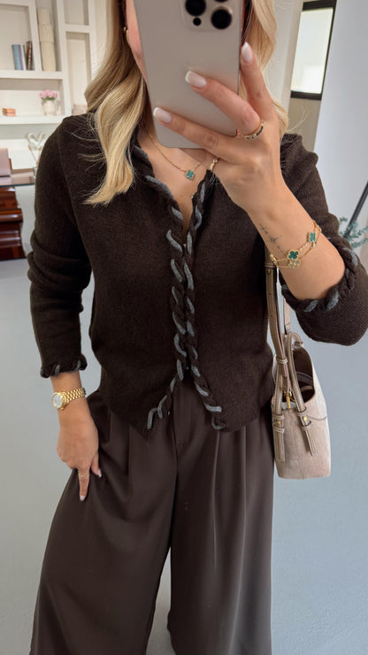 Braided Edge Knit Cardigan