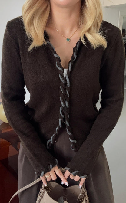 Braided Edge Knit Cardigan