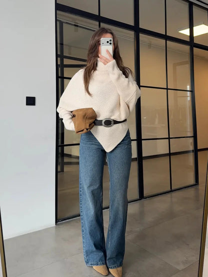 Ivory Ribbed Turtleneck Pullover