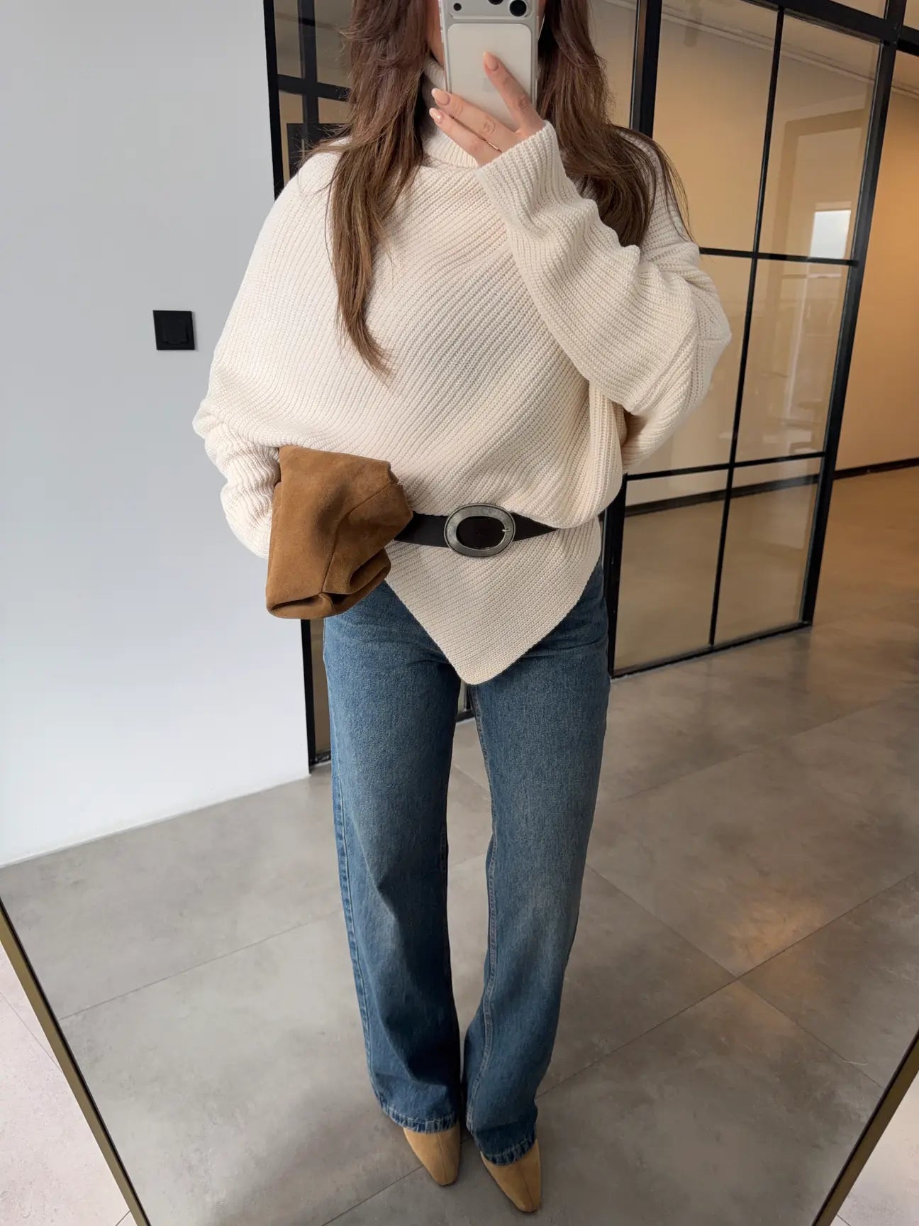 Ivory Ribbed Turtleneck Pullover