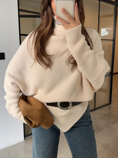 Ivory Ribbed Turtleneck Pullover