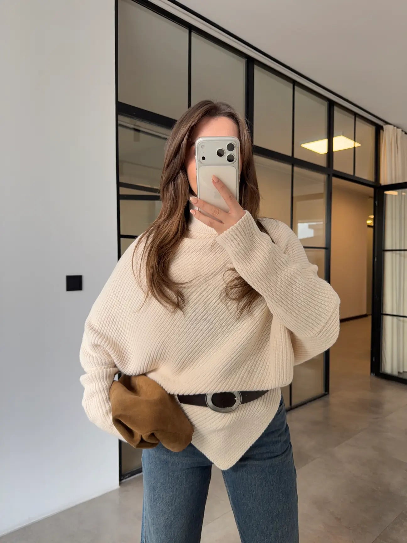 Ivory Ribbed Turtleneck Pullover