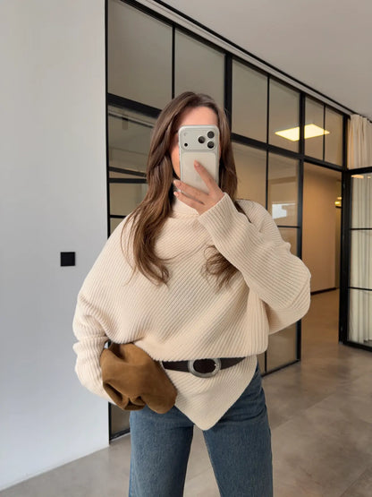 Ivory Ribbed Turtleneck Pullover